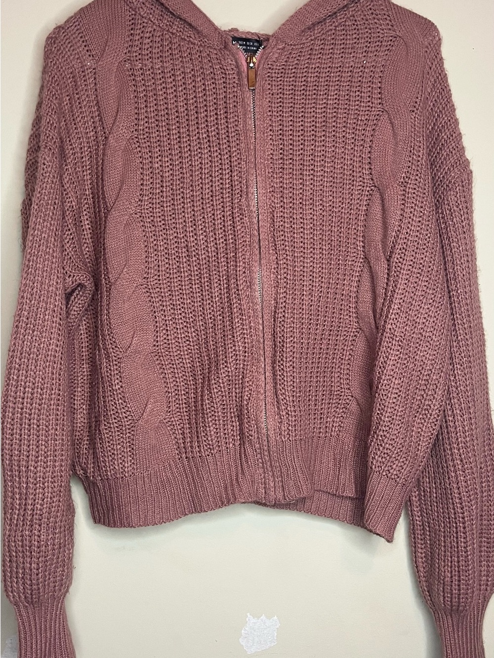 SHEIN Rose Cable Knit Zip Hoodie